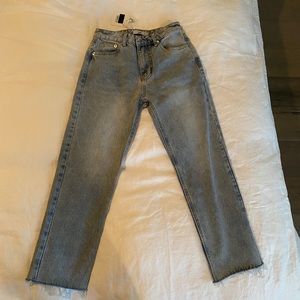 Brand New Frayed Light Wash Straight Leg Jeans